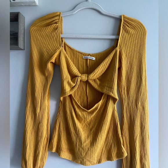 Reformation | Rosalind Twist Front Blouse Yellow Size Small - Picture 4 of 8